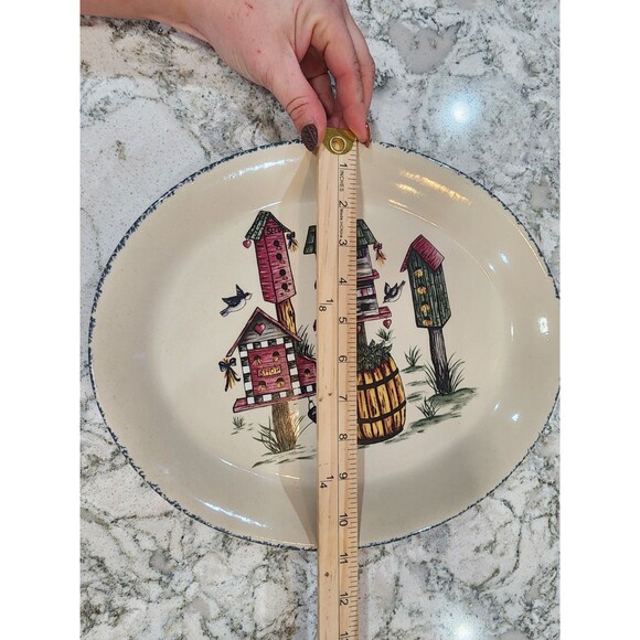 HOME & GARDEN PARTY 1999 BIRDHOUSE 13" by 11" OVAL SERVING PLATTER - Picture 4 of 5